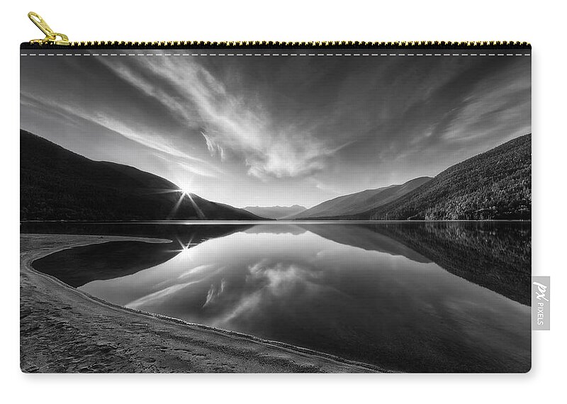 Kootenay Lake Zip Pouch featuring the photograph Kootenay Lake Sunrise Black and White by Mark Kiver