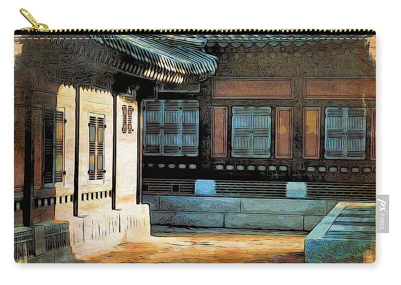 Korea Zip Pouch featuring the digital art Korean Palace II by Cameron Wood