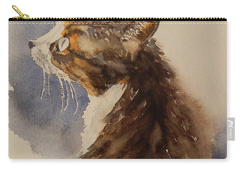Cat Zip Pouch featuring the painting Kotora - My Parents Cat by Yoshiko Mishina