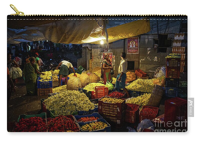 India Zip Pouch featuring the photograph Koyambedu Chennai Flower Market Predawn by Mike Reid