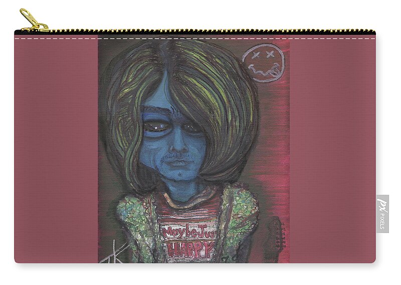 Kurt Cobain Zip Pouch featuring the painting Kurt Cobalien by Similar Alien