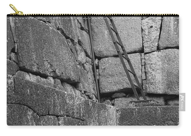Black And White Zip Pouch featuring the photograph Kyoto Palace Stone Wall by Carol Groenen