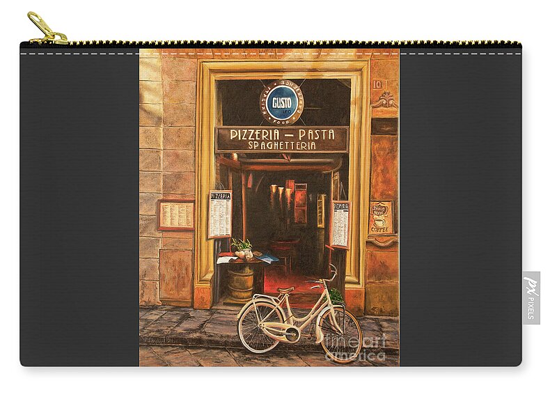 Italian Cafe Painting Carry-all Pouch featuring the painting La Bicicletta by Charlotte Blanchard