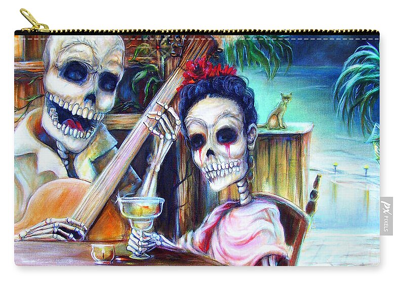 Dia De Lost Muertos Zip Pouch featuring the painting La Borracha by Heather Calderon
