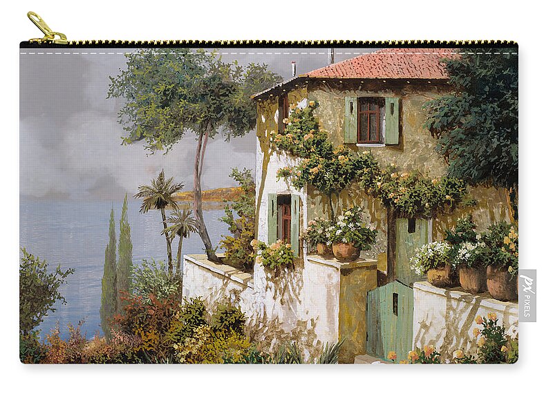 Llandscape Zip Pouch featuring the painting La Casa Giallo-verde by Guido Borelli