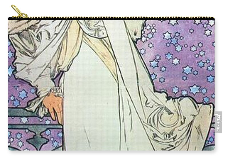 Alphonse Mucha Zip Pouch featuring the painting La Dame Aux Camelias by Alphonse Mucha