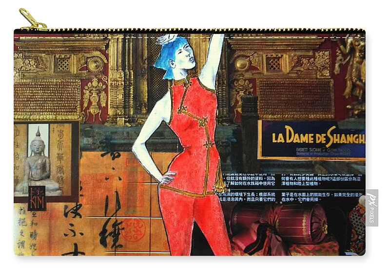 Kasian Zip Pouch featuring the painting La Dame de Shanghai -- Asian Fashion Collage by Jayne Somogy