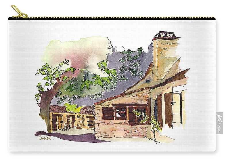 French Farmhouses Zip Pouch featuring the painting La Mayne de Gaye, Ste Alvere, Dordogne by Joan Cordell