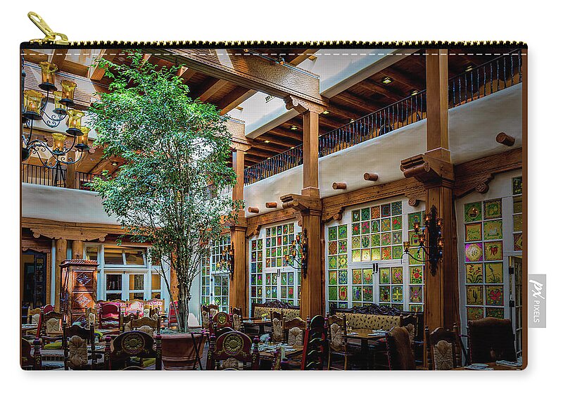 Adobe Zip Pouch featuring the photograph La Plazuela Dining Room by Paul LeSage
