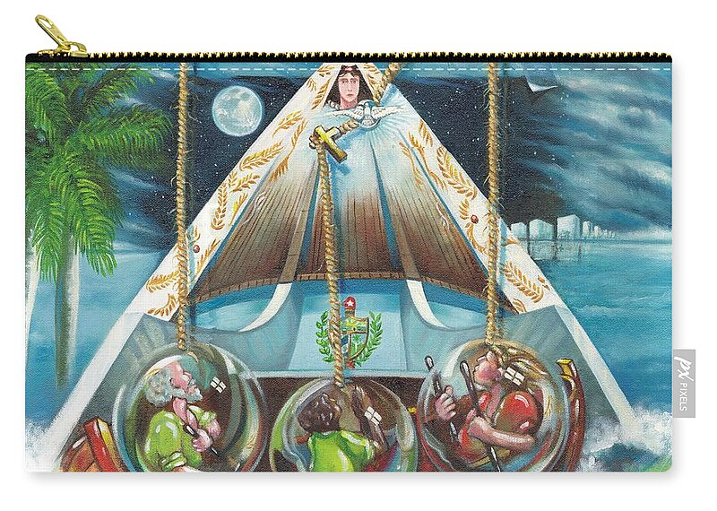 Ermita De La Caridad Zip Pouch featuring the painting La Virgen de la Caridad del Cobre en Miami by Roger Calle