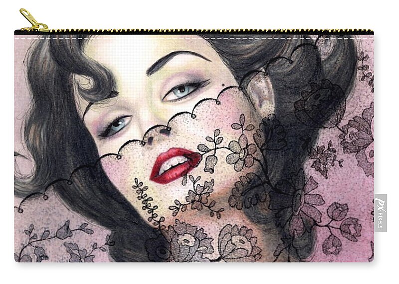 Colored Pencil Zip Pouch featuring the drawing Lacy Seduction by Scarlett Royale