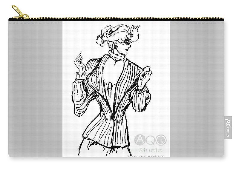 Fashion Illustration Zip Pouch featuring the painting Lady in Fashion Coat by Leslie Ouyang