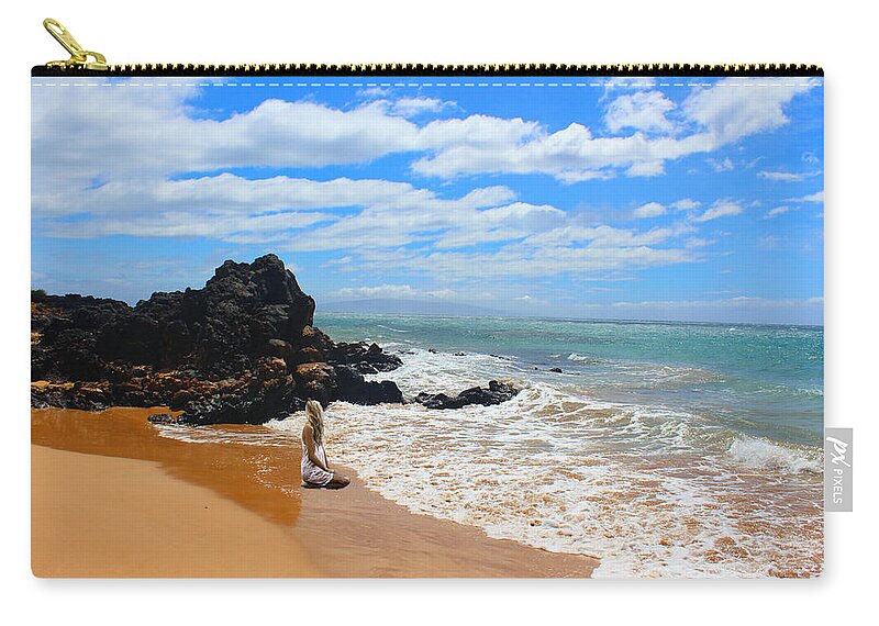 Hawaii Zip Pouch featuring the photograph Lady on Hawaiian Beach by Michael Rucker