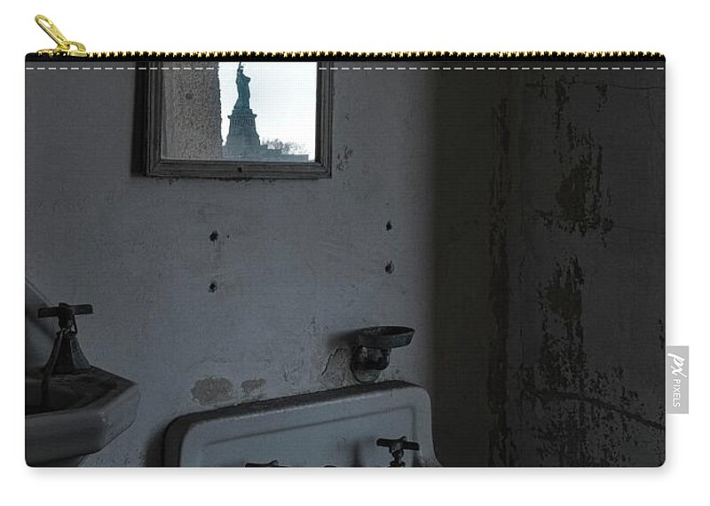 Jersey City New Jersey Carry-all Pouch featuring the photograph Lady Liberty In The Mirror by Tom Singleton