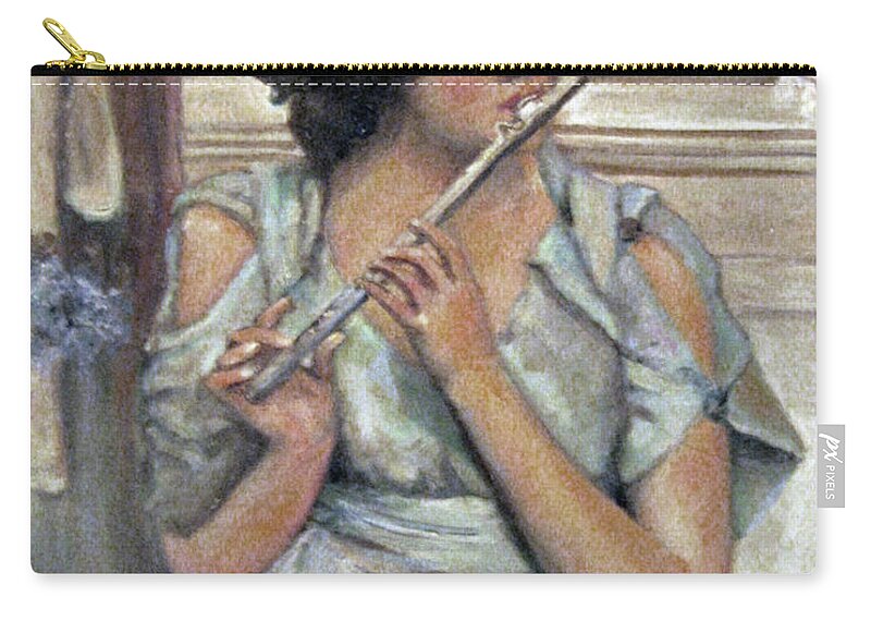 Girl Zip Pouch featuring the painting Lady Playing Flute by Donna Tucker