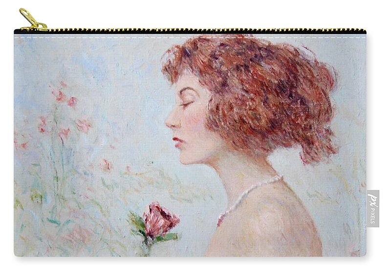 Lady Zip Pouch featuring the painting Lady with roses by Pierre Dijk