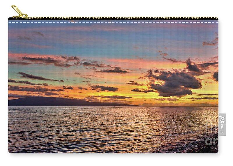 Lahaina Zip Pouch featuring the photograph Lahaina Sunset Panorama by Eddie Yerkish
