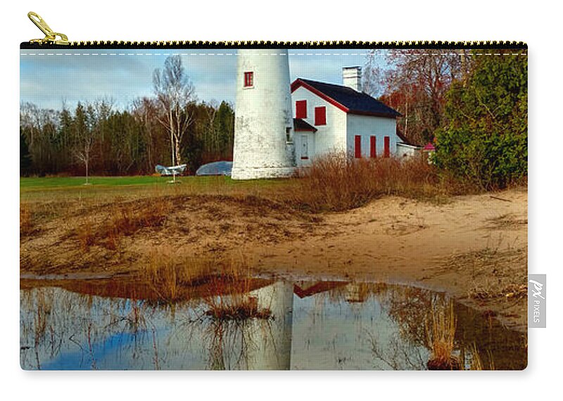 Sturgeon Point Lighthouse Zip Pouch featuring the photograph Lake Huron Lighthouse by Michael Rucker