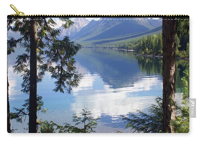 Glacier National Park Zip Pouch featuring the photograph Lake McDlonald Through the Trees Glacier National Park by Marty Koch