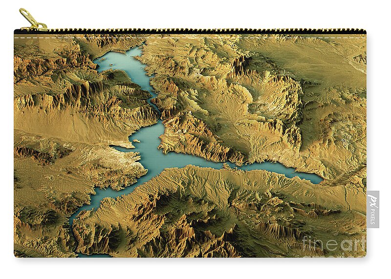 Lake Mead Zip Pouch featuring the digital art Lake Mead 3D Landscape View East-West Natural Color by Frank Ramspott