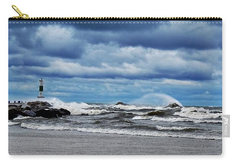 Blue Zip Pouch featuring the photograph Lake Michigan with Big Wind by Michelle Calkins