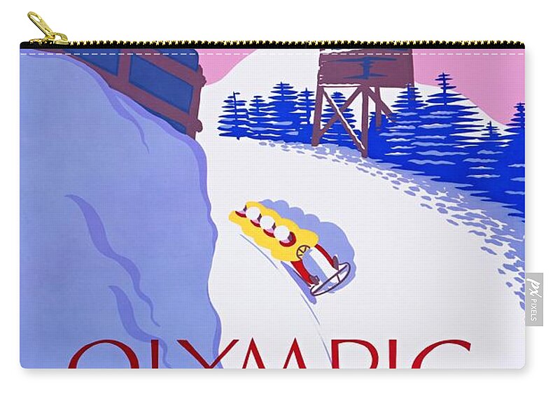 Olympic Bobsled Zip Pouch featuring the painting Lake Placid Olympic bobsled run, poster 1937 by Vincent Monozlay