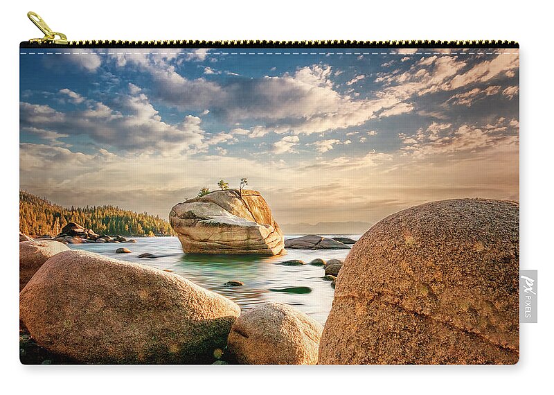 Alpine Zip Pouch featuring the photograph Lake Rocks by Maria Coulson