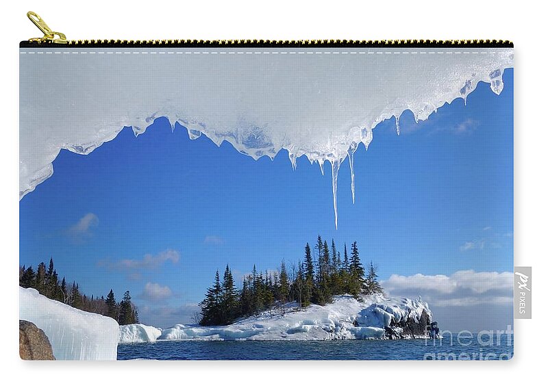 Ice Cave Zip Pouch featuring the photograph Lake Superior Ice Frame by Sandra Updyke