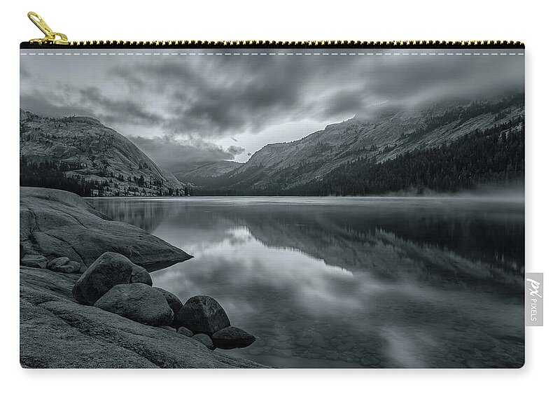 Landscape Zip Pouch featuring the photograph Lake Tenaya at Early Dawn BW 2 by Jonathan Nguyen