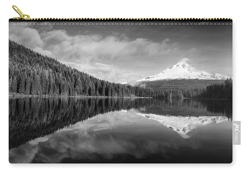 Lake Trillium In Black And White Zip Pouch featuring the photograph Lake Trillium in black and white by Lynn Hopwood