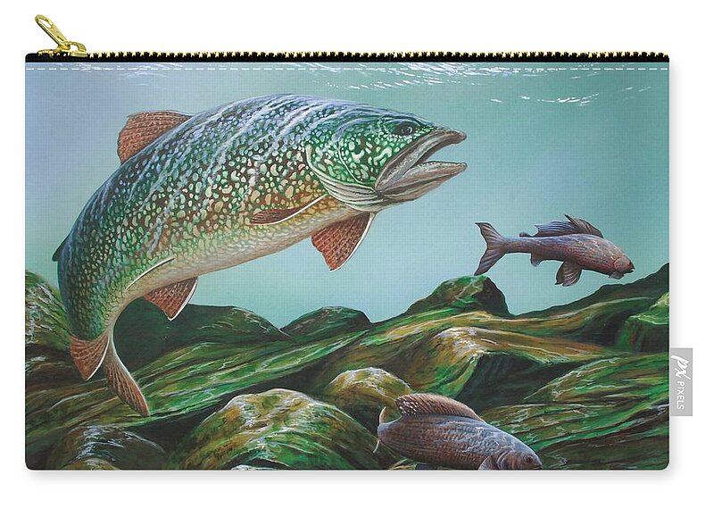 Trout Zip Pouch featuring the painting Lake Trout by Anthony J Padgett