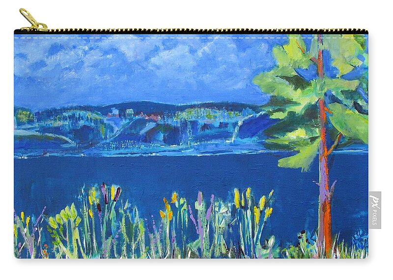Dramatic Colors In Lakeside Painting Zip Pouch featuring the painting Lakeside by Betty Pieper