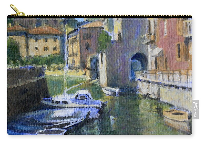 Boats Zip Pouch featuring the painting Lakeside Harbor by David Zimmerman