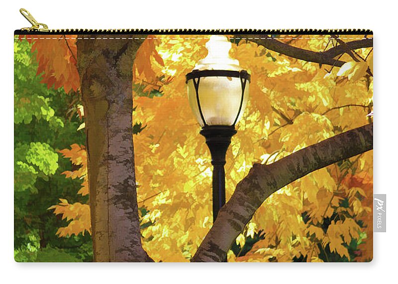 Lamp In Lithia Park Zip Pouch featuring the photograph Lamp in Lithia Park by Bonnie Follett