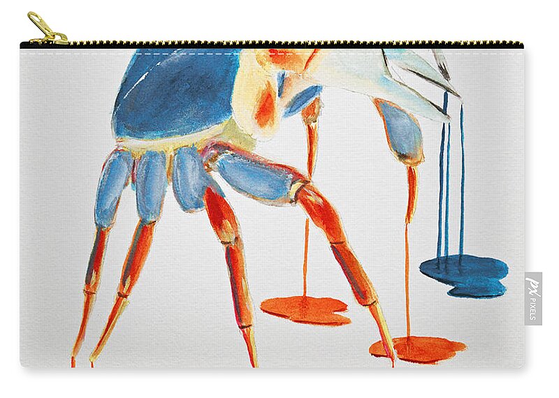 Blue Zip Pouch featuring the painting Land Crab Fight Stance by Ken Figurski