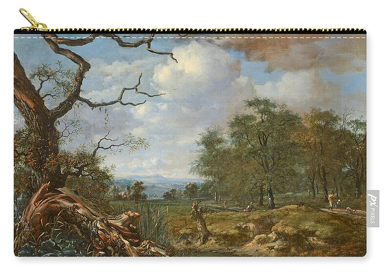 Jan Wijnants Zip Pouch featuring the painting Landscape at the Edge of Woods by Jan Wijnants
