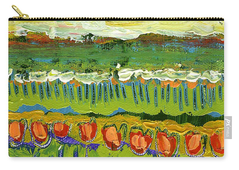 Landscape Zip Pouch featuring the painting Landscape in Green and Orange by Jennifer Lommers