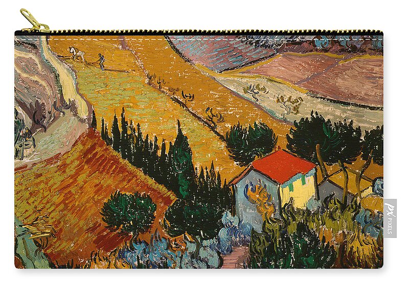 Landscape Zip Pouch featuring the painting Landscape with House and Ploughman by Vincent Van Gogh