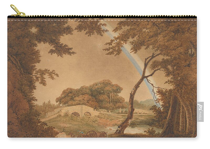 Joseph Wright Zip Pouch featuring the painting Landscape with Rainbow, View near Chesterfield by Joseph Wright