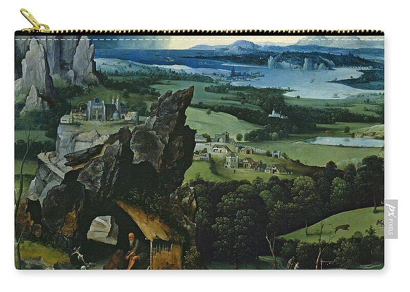 Joachim Patinir Zip Pouch featuring the painting Landscape with Saint Jerome by Joachim Patinir