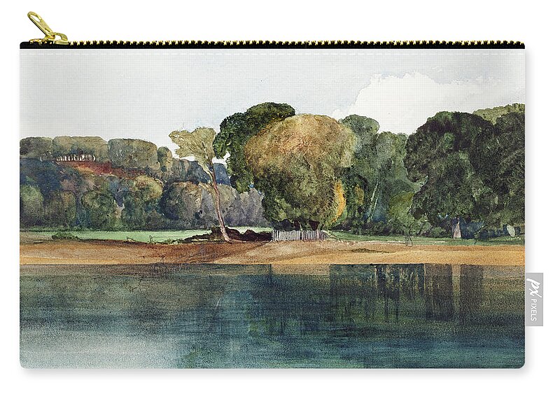 James Bulwer Zip Pouch featuring the painting Landscape with Trees and Water by James Bulwer