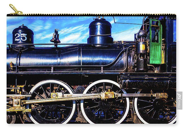 Virgina & Truckee Zip Pouch featuring the photograph Large Train Wheels by Garry Gay