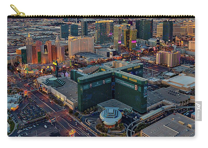 Las Vegas Zip Pouch featuring the photograph Las Vegas NV Strip Aerial by Susan Candelario