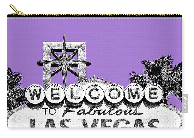 Architecture Zip Pouch featuring the digital art Las Vegas Sign - Purple by DB Artist
