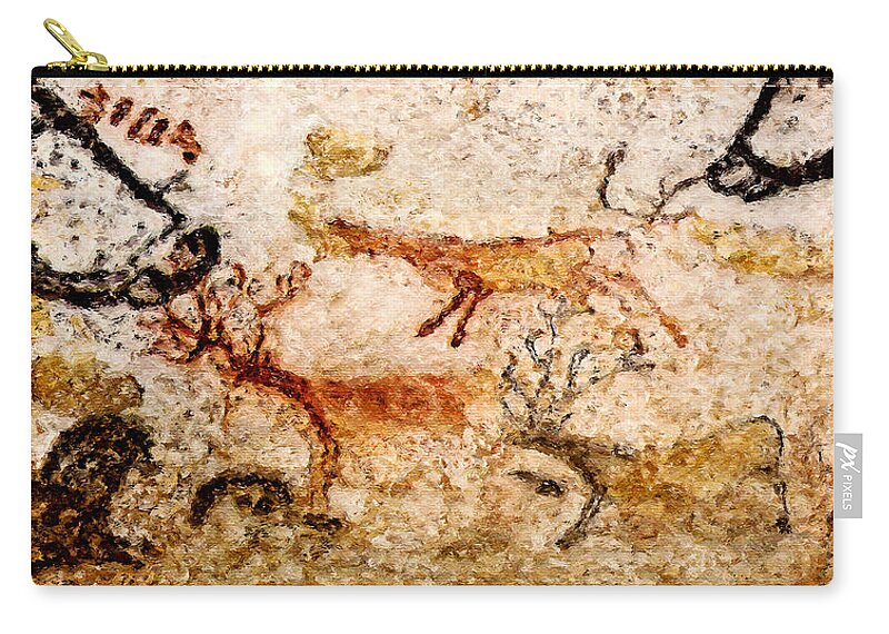 Lascaux Zip Pouch featuring the photograph Lascaux Hall of the Bulls - Deer under Horse by Weston Westmoreland