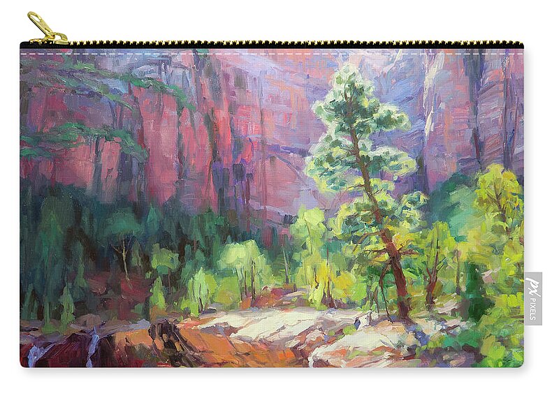 Zion Zip Pouch featuring the painting Last Light in Zion by Steve Henderson