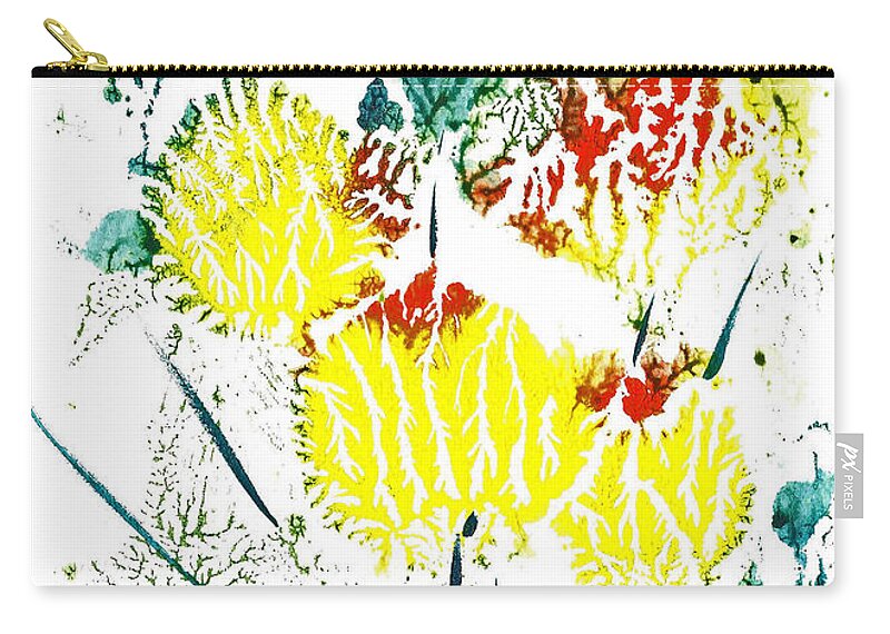 Yellow Flowers Blue Kites Zip Pouch featuring the painting Last of tulips 1 by Asha Sudhaker Shenoy