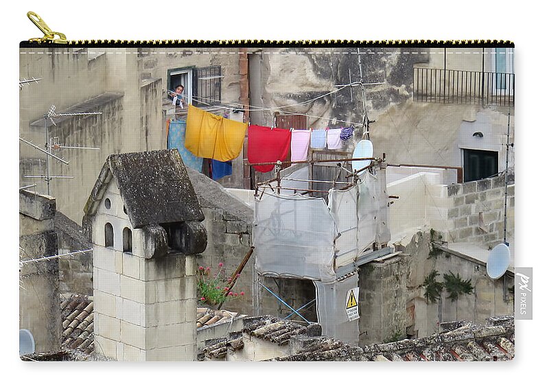 Matera Zip Pouch featuring the photograph Laundry Day in Matera.Italy by Jennie Breeze