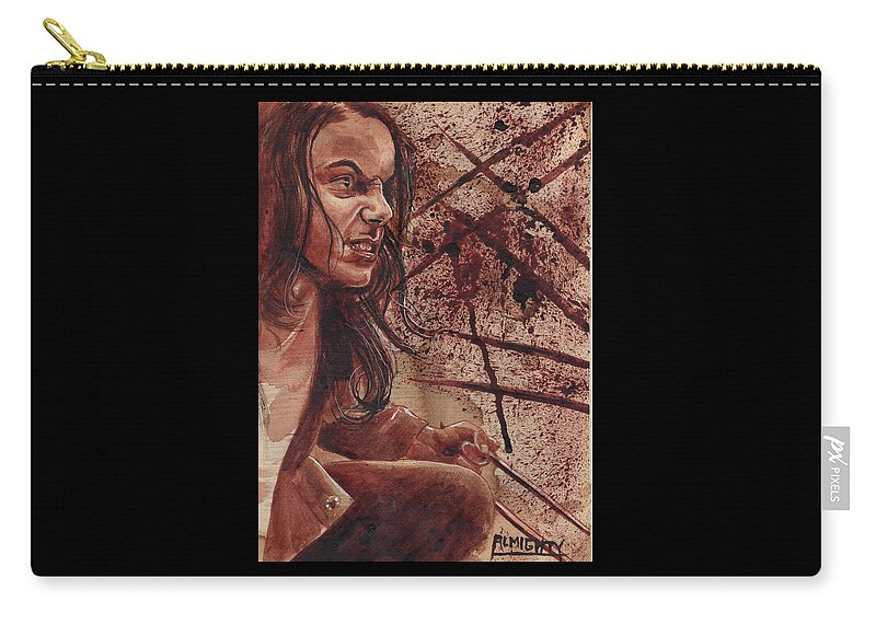 Ryanalmighty Zip Pouch featuring the painting Laura - dry blood by Ryan Almighty