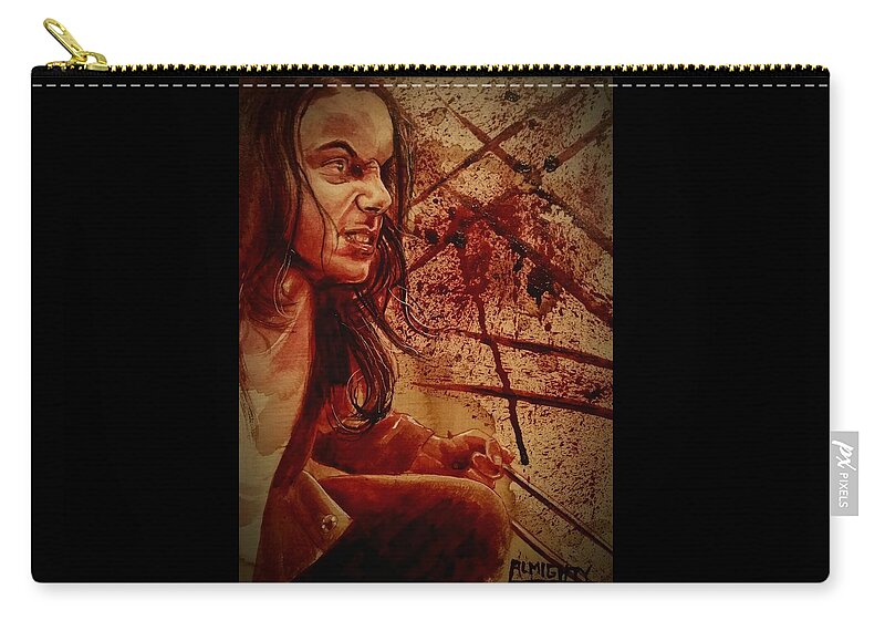 Ryanalmighty Zip Pouch featuring the painting Laura - wet blood by Ryan Almighty